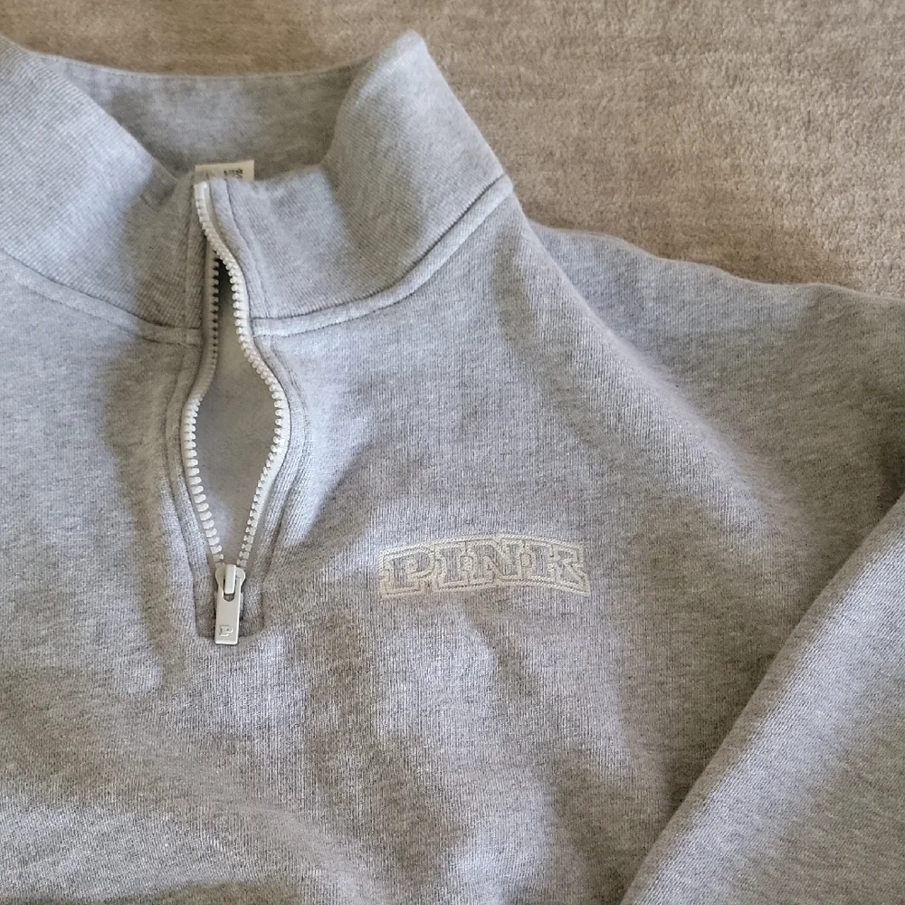 PINK Victoria's Secret Light Gray Half-Zip Sweatshirt - Picture 2 of 3
